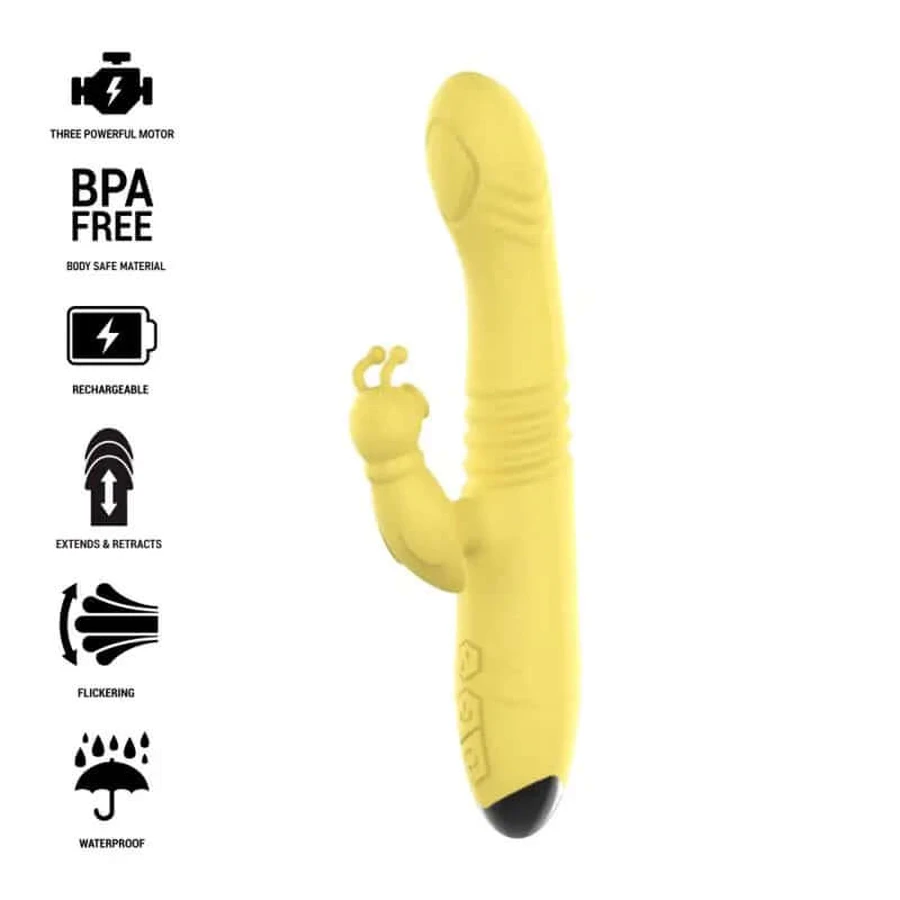 Intense Toky Vibrator multifuncțional reîncărcabil sus și jos cu stimulator de clitoris galben