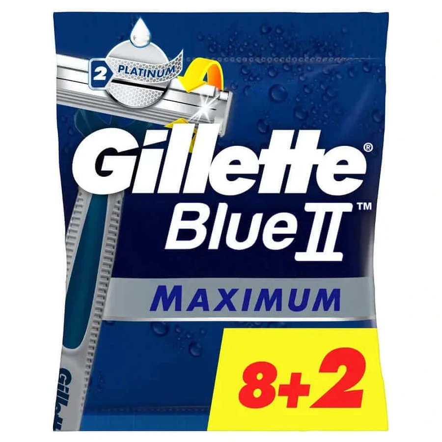 Gillette Blue Ii Max disposable razors X10, 2 blades lubricant gel