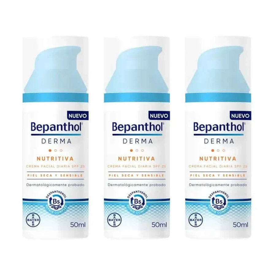 Bepanthol Derma Crema Viso Nutriente Quotidiana Spf 25, 3X50 Ml