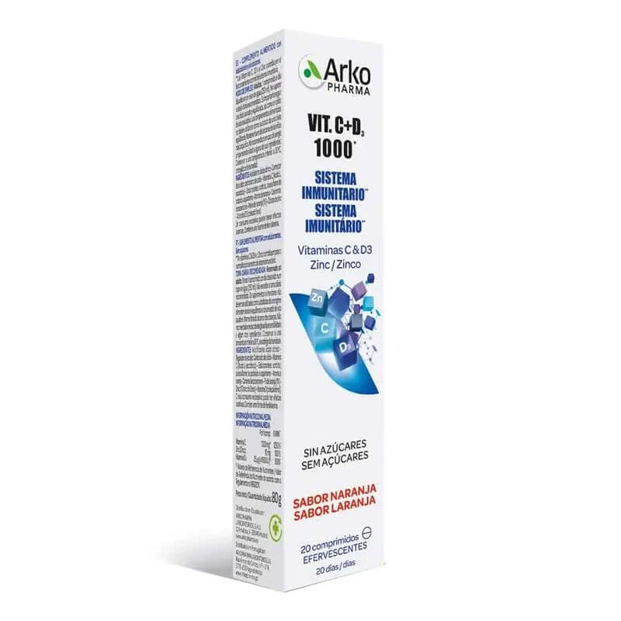 Arkopharma Vitamina C&D3 1000 mg + Zinc Efervescente, 20 comprimidos