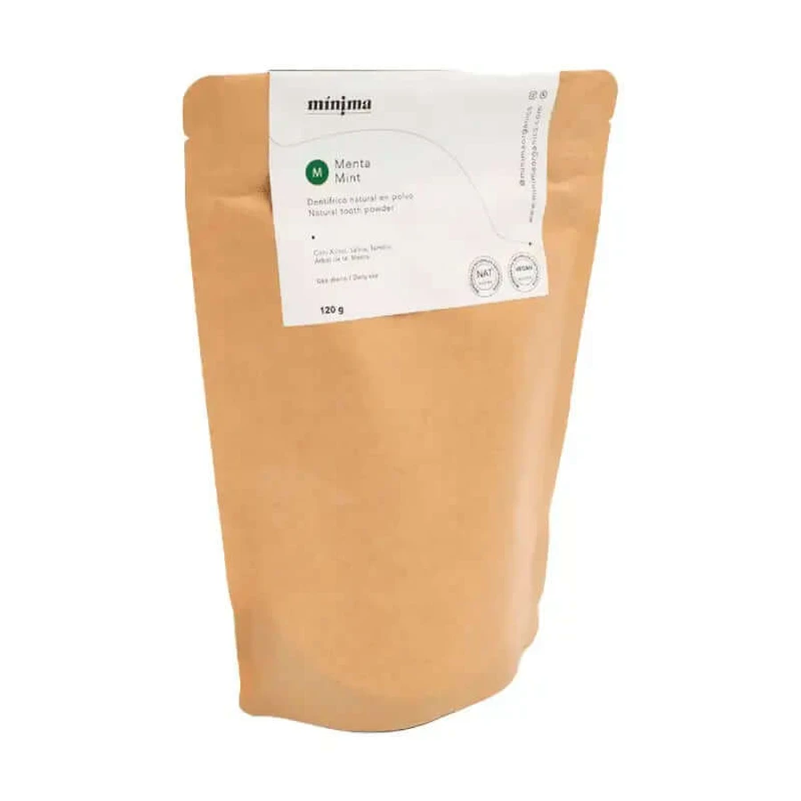 Minima Organics Fluoridfreie vegane Pulverzahnpasta im kompostierbaren Beutel - 120 G