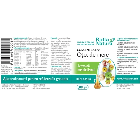 Concentré de vinaigre de cidre de pomme, 30 gélules, Rotta Natura