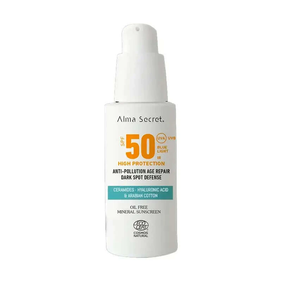 Alma Secret Solar Natural Facial Sunscreen Spf 50 With Ceramides, Anti-stain And Oil-Free