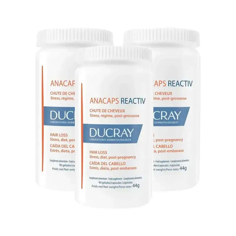 Ducray Anacaps Reactiv Voedingssupplement voor haaruitval, verpakking 3 x 90 tabletten