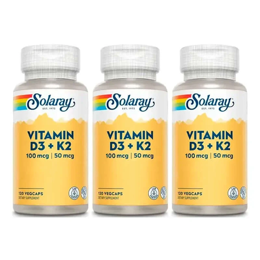 Solaray Vitamin D3 & K2 (Mk7) Packung 3 x 120 Kapseln