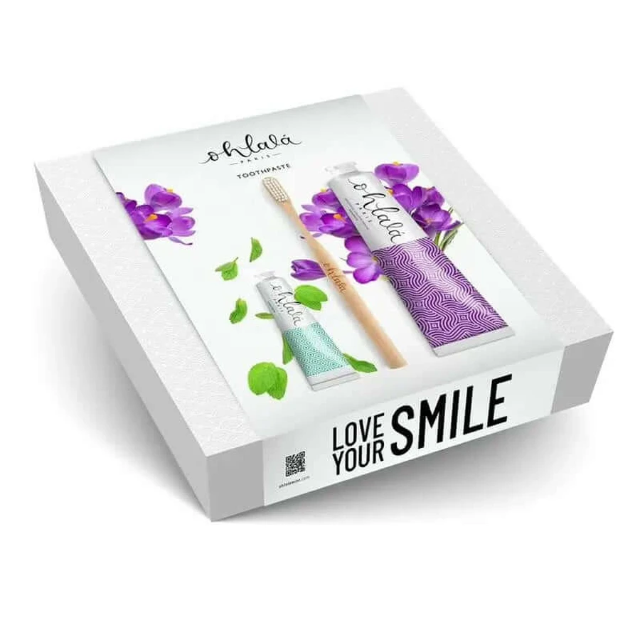 Ohlala Tandpasta " Cool Set " (Violet Mint 75ml + Fresh Mint 15 ml + Bamboe Tandenborstel)