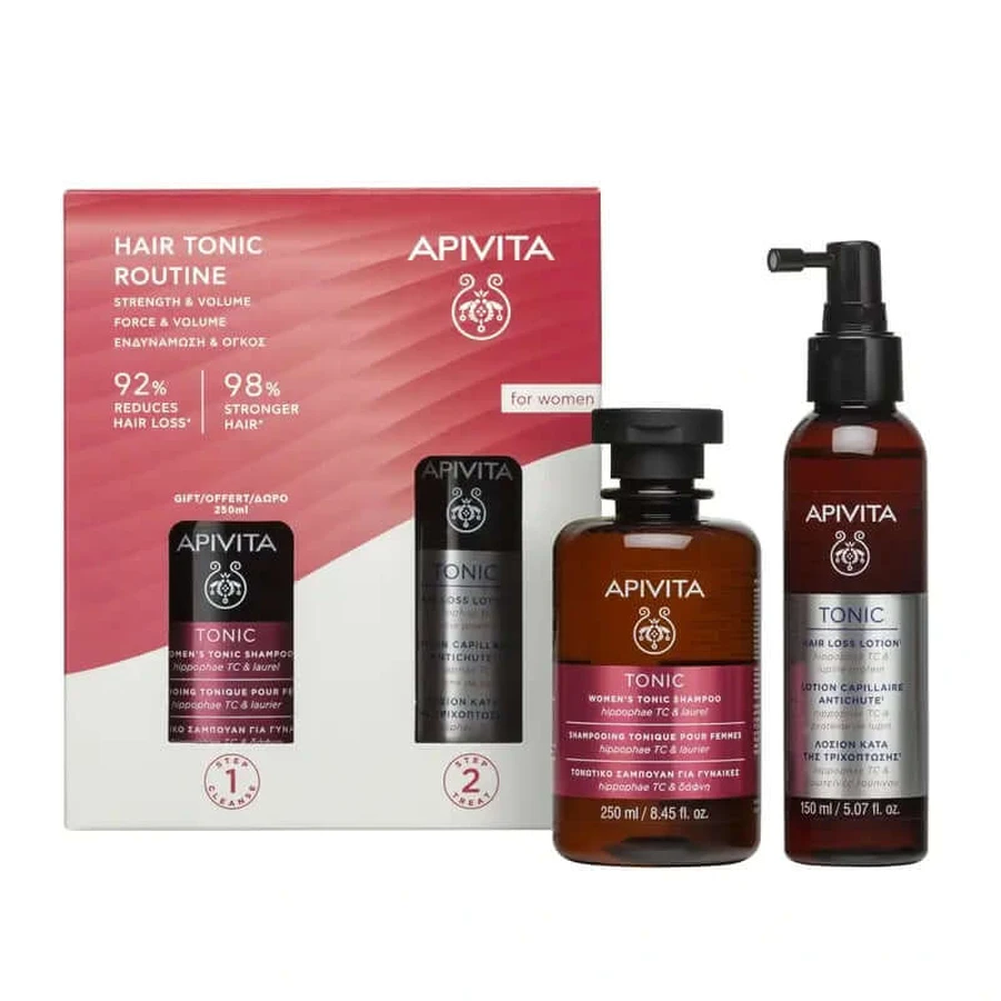 Apivita Tonic Promo Women's Hair Routine Anti-haaruitval Lotion, 150 Ml + Tonic Shampoo 250 Ml + Gratis Tonic Shampoo 250 Ml