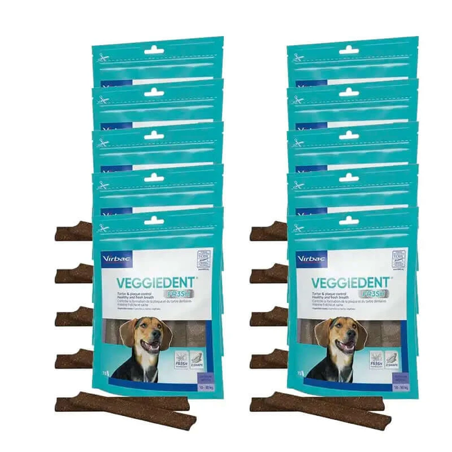 Virbac Veggiedent Fr3sh M, gebitssnacks voor honden van middelgrote rassen, pak 10 eenheden