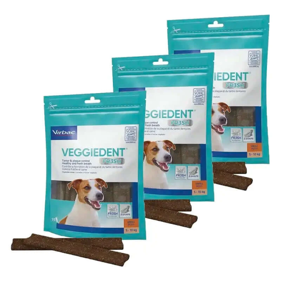 Virbac Veggiedent Fr3sh S, Zahnpflege-Snacks für Hunde kleiner Rassen, 3er-Pack