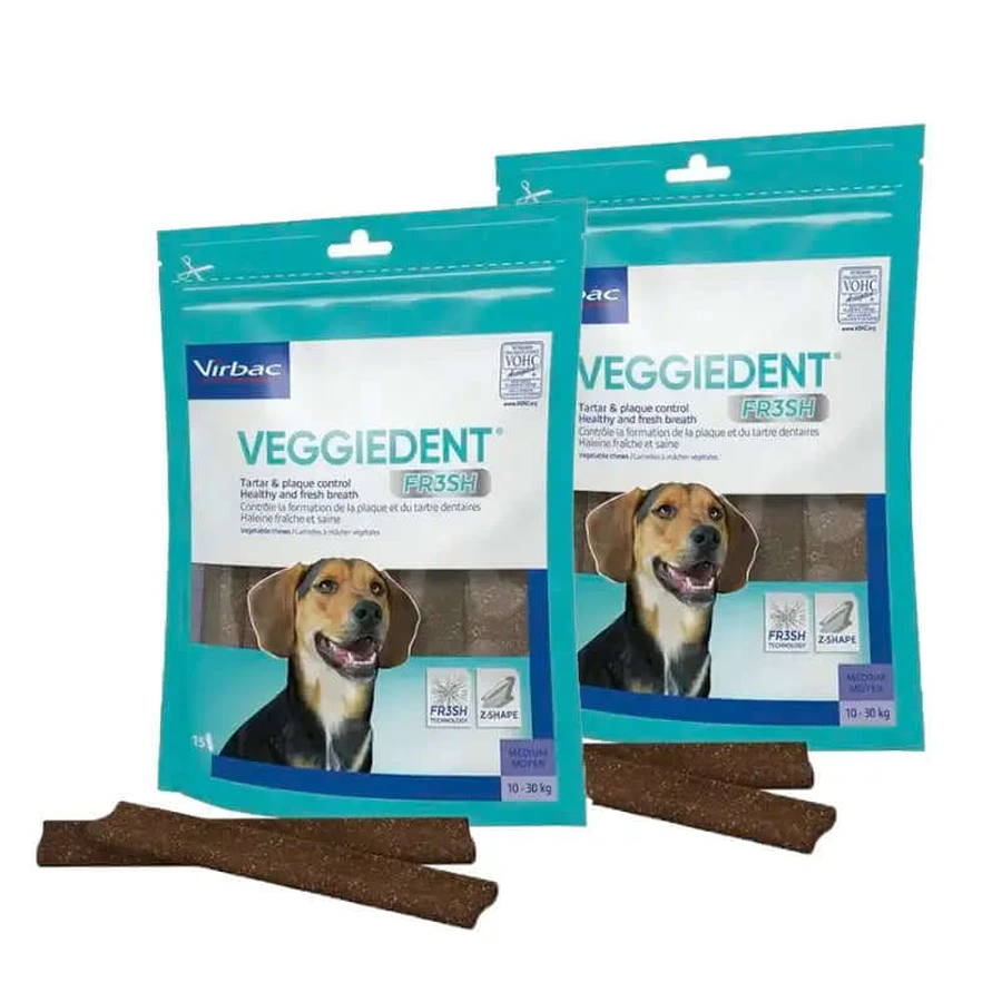 Virbac Veggiedent Fr3sh M, Snacks Dentales Para Perros De Raza Mediana, Pack 2 unidades