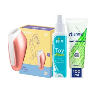 Satisfyer Air Pulse Love Succionador + Durex Natural Lubricante + Pjur Limpiador De Juguetes