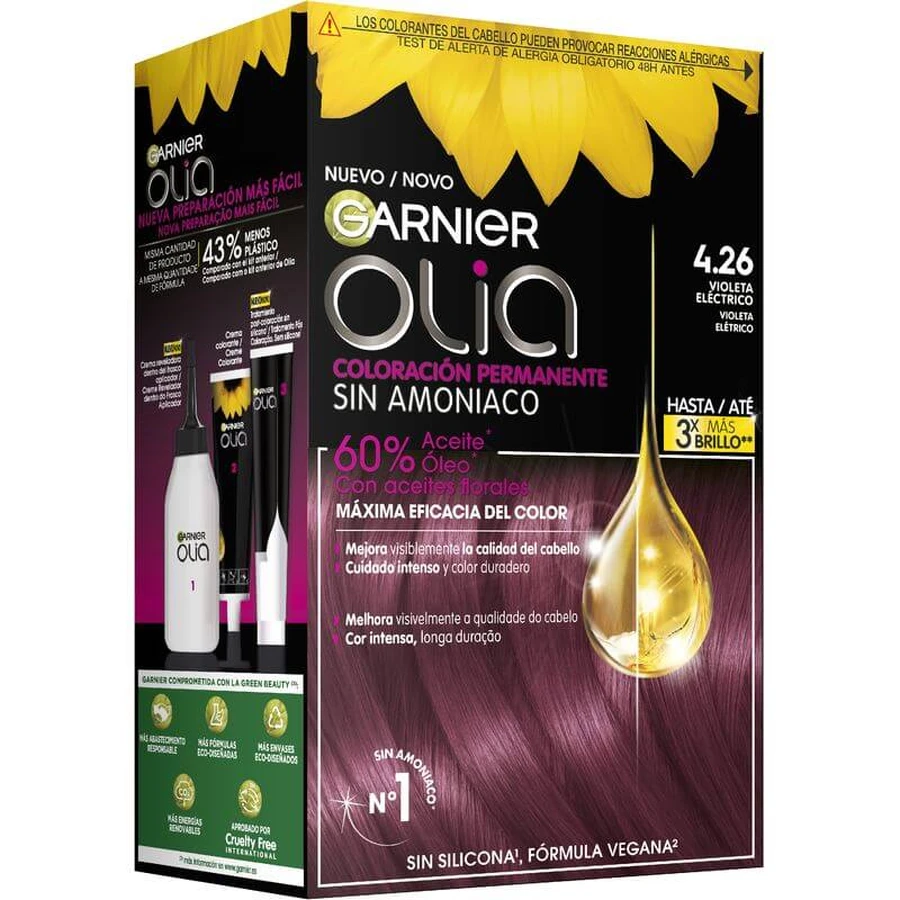 Garnier Olia Coloration permanente sans ammoniaque, odeur agréable avec des huiles florales naturelles - Bold Violet Electric 4.26