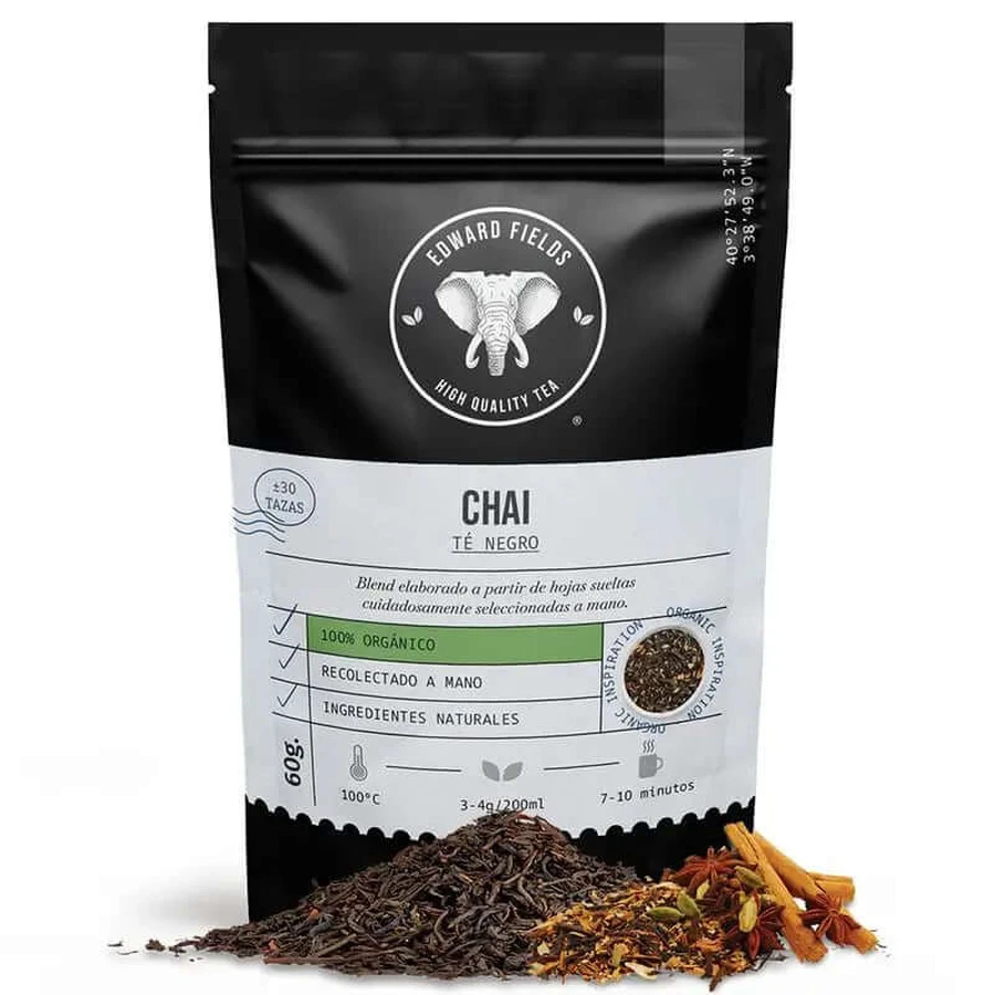 Edward Fields Tea Black Tea Chai Latte Organic vrac 30 de cești , 60 de grame