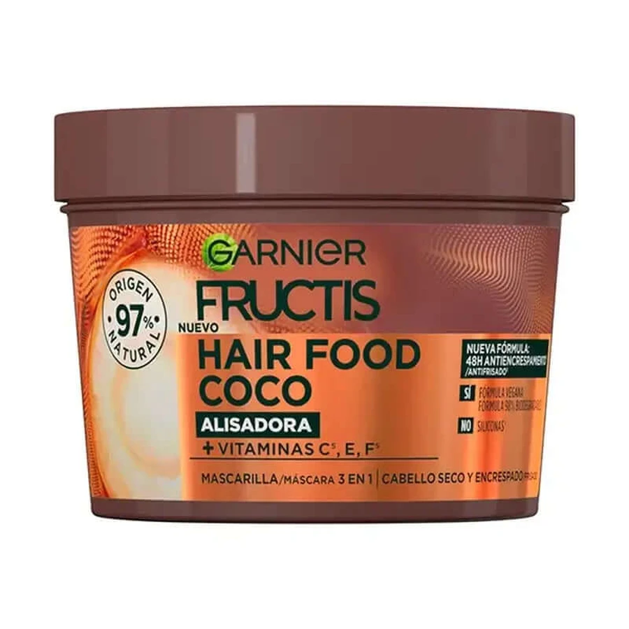 GarnierFructis Hair Food Masque lissant 3 en 1 à la noix de coco 400 ml pour cheveux secs et crépus