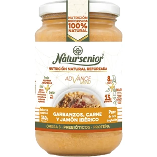 Natursenior Adult Kichererbsenpüree mit Fleisch und iberischem Schinken mit Omega 3 Dha+Epa, Präbiotika und Proteinen. , 340 gr