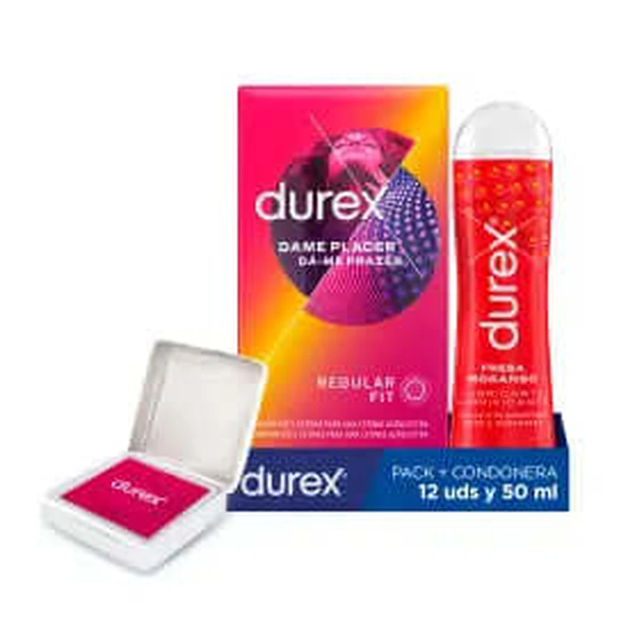 Durex Dame Placer 12 Condoms + Lubricant Strawberry 50 ml