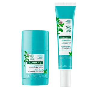 Klorane Pack Masque stick à la menthe poivrée bio, 25 g + Klorane Crème purifiante à la menthe poivrée bio, 40 ml