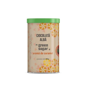White chocolate with green sugar and caramel flavour, 250 g, Remedia