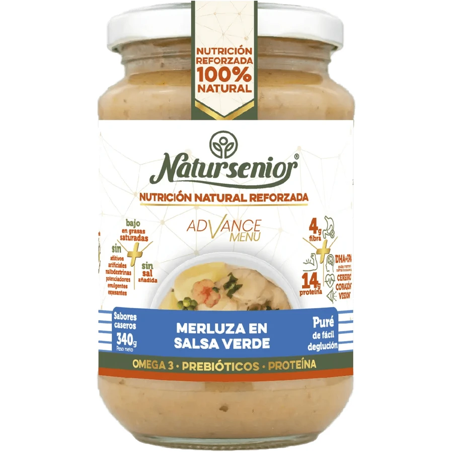 Natursenior Adult Heekpuree In Groene Saus Versterkt Met Omega 3 Dha+Epa, Prebiotica En Eiwitten. , 340 gr