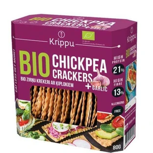 Glutenfreie Bio-Cracker mit Kichererbsen und Knoblauch, 80 g, Krippu