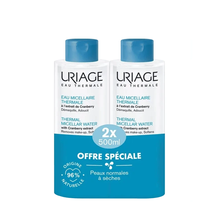 Eau micellaire thermale d'Uriage pour peaux normales à sèches, 2X500 Ml