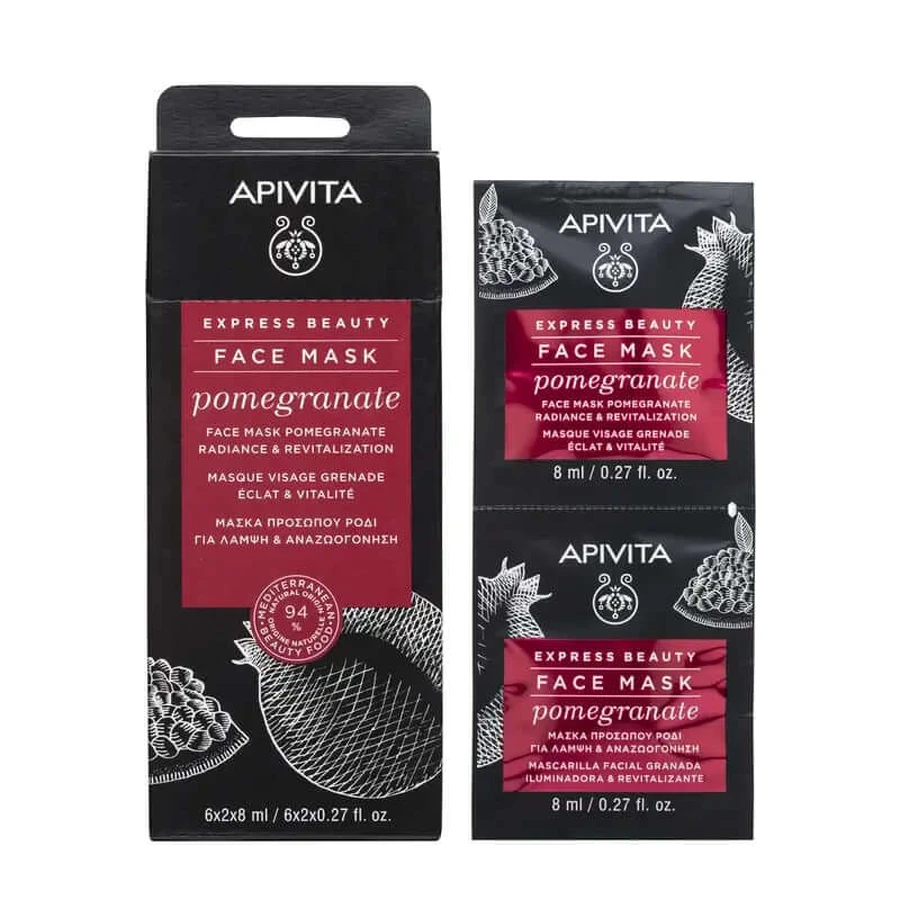 Apivita Express Beauty Pomegranate Facial Mask - Brightening & Revitalizing, 2x8 ml