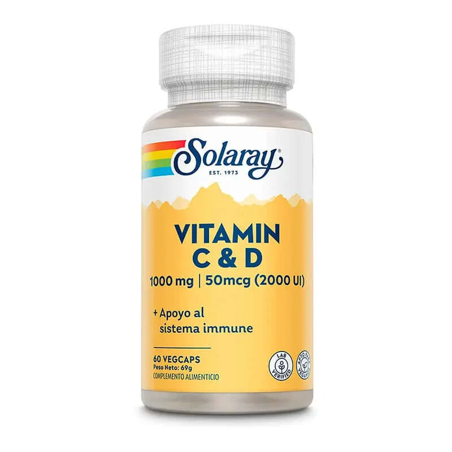 Solaray Vitamine C 1000 mg + Vitamine D 2000Ui 60 gélules