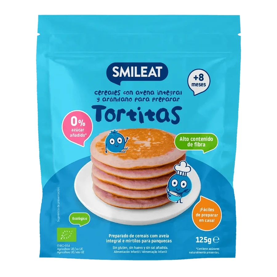 Smileat Mix Whole Grain Oatmeal and Blueberry Pancakes , 125 gr ECO