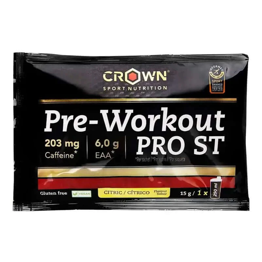 Crown Sport Nutrition Pre Workout Pro St Citrus Single Dose , 24 x 15 grams