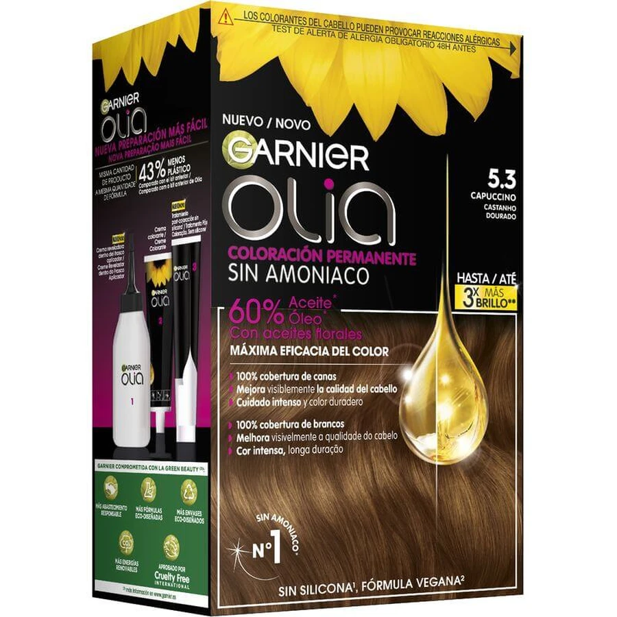 Garnier Olia Permanent Kleurstof Zonder Ammoniak Voor Een Aangename Geur Met Natuurlijke Bloemenoliën - Cappuccino 5.3