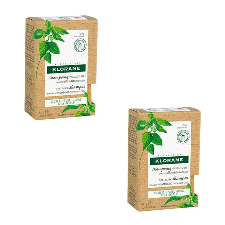 Klorane Organic Nettle & Clay Powder Mask Shampoo Envelopes, 2X8X3 Gr.