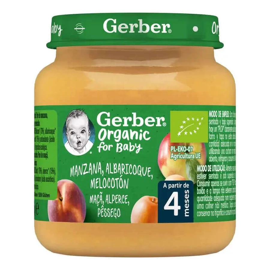 Gerber Organic Pommes, abricots et pêches en bocal, 125g