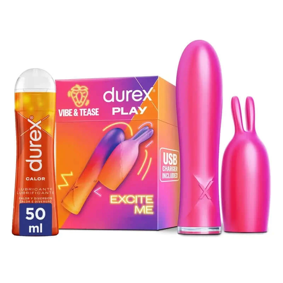 Durex Pack 2 In 1 Vibrating Bunny, Vibe & Tease + Warming Lubricant, 50 Ml