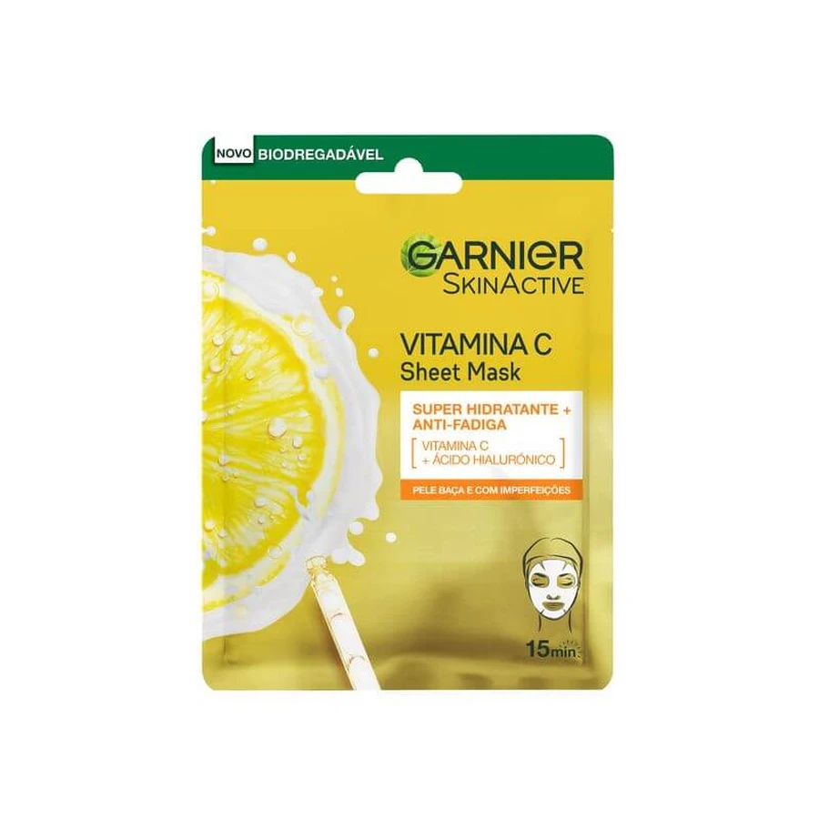 Garnier Tissue Gezichtsmasker Met Vitamine C en Hyaluronzuur. Intens gehydrateerde huid en zichtbaar meer verlicht en glad.