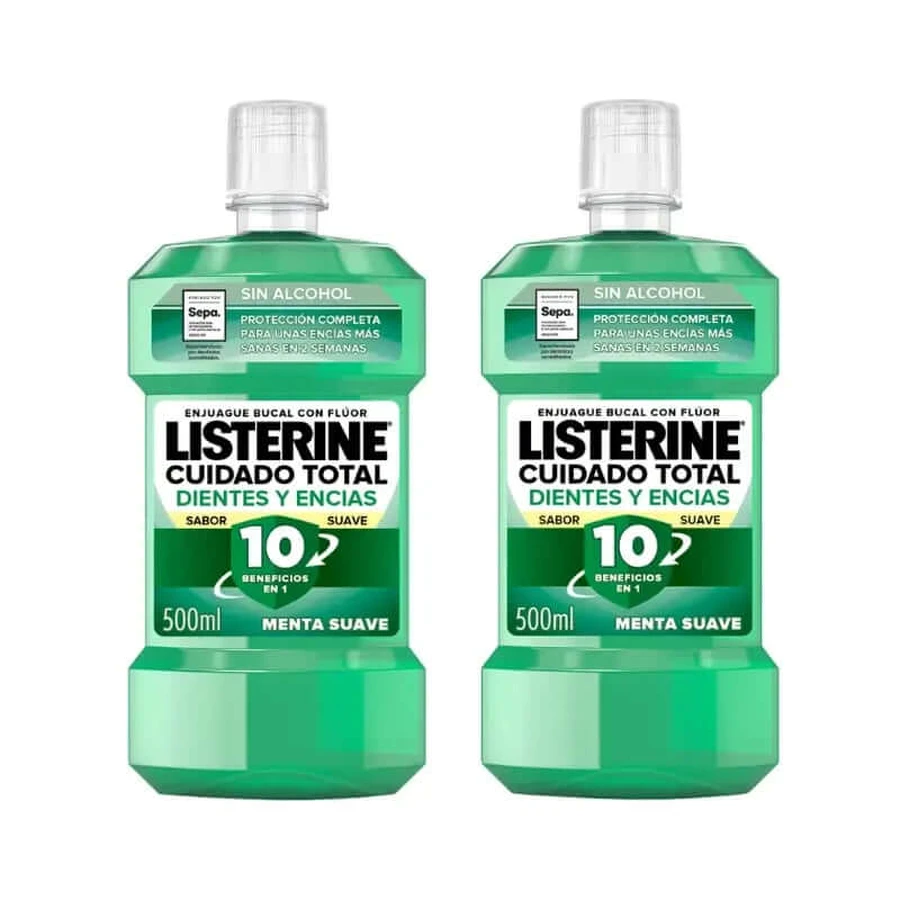 Listerine Duplo Mundwasser Zahn- & Zahnfleischschutz Mild Minze Mild Alkoholfrei, 2 x 500 Ml