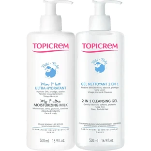 Pack Topicrem Baby Lait ultra-hydratant 500 ml + Gel nettoyant 500 ml