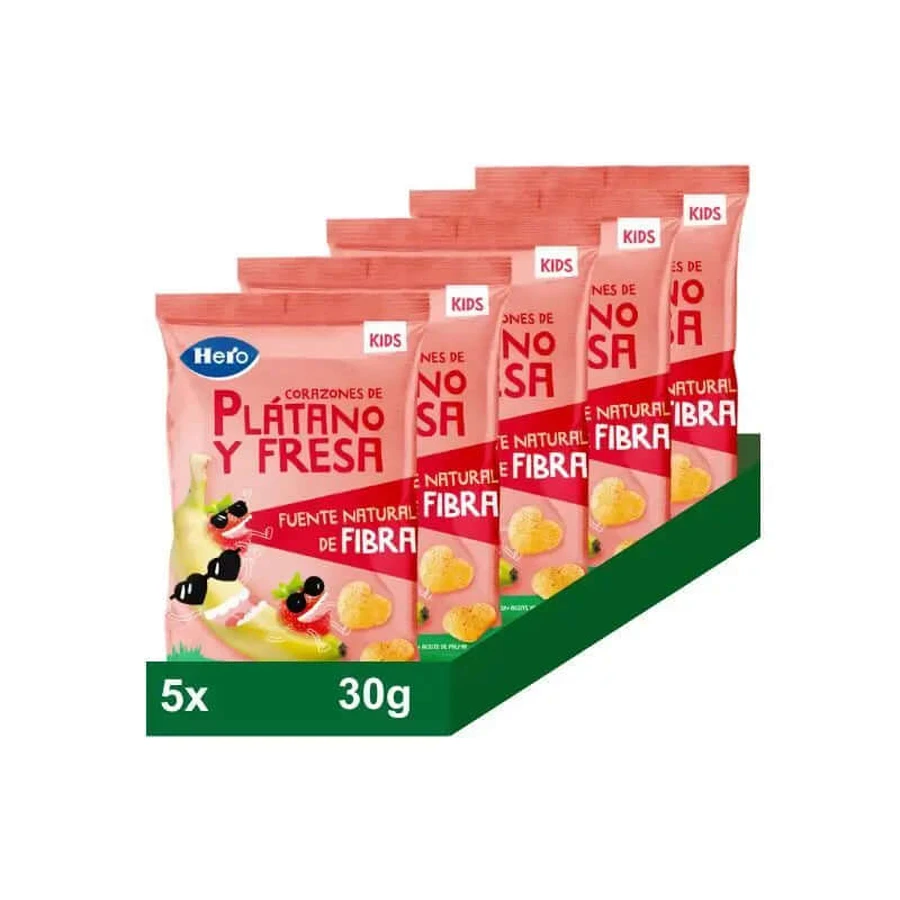 Hero Baby Pack Snack Corazones De Plátano Y Fresa , 5 X 30 gr