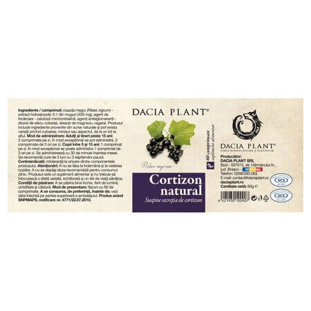 Cortizon Natural, 60 tablets, Dacia Plant