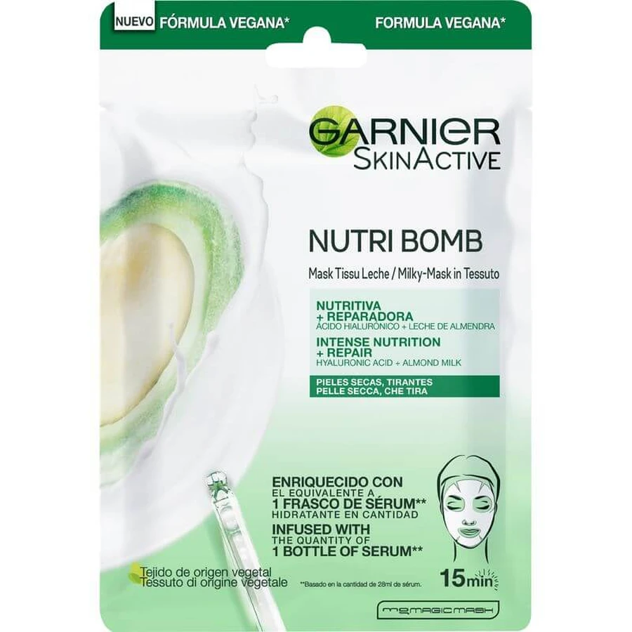Garnier Skin Active Nutri Bomb Melkachtig Masker Herstellend Weefsel met Biologische Amandelmelk en Hyaluronzuur