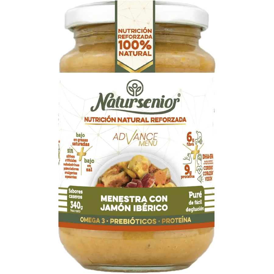 Natursenior Puré Adultos Menestra Con Jamón Ibérico Con Omega 3 Dha+Epa, Prebióticos Y Proteínas. , 340 gr