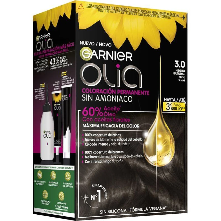 Garnier Olia Permanent Kleurstof Zonder Ammoniak, Aangenaam Geurend Met Bloemige Oliën Natuurlijke Oorsprong - Natuurlijk Zwart 3.0