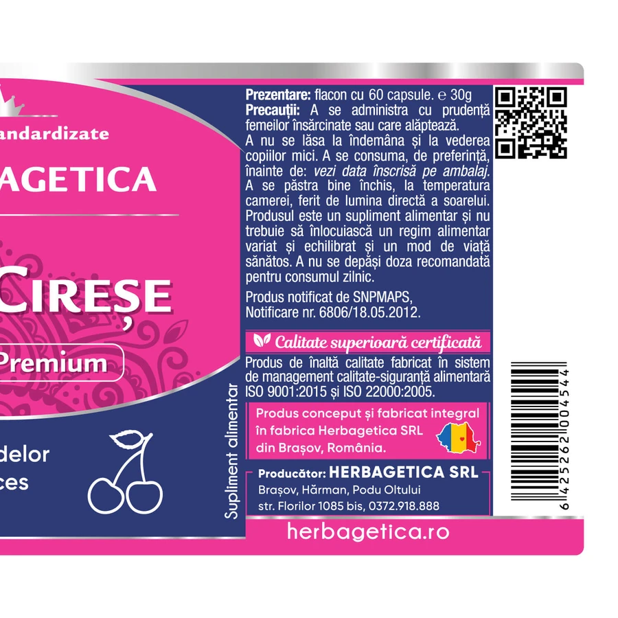 Extracto de tallos de cereza, 60 cápsulas, Herbagetica