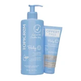 Topicrem Pack Baby-Feuchtigkeitsmilch 500 ml + Baby-Reinigungsgel 75 ml Gratis-Geschenk