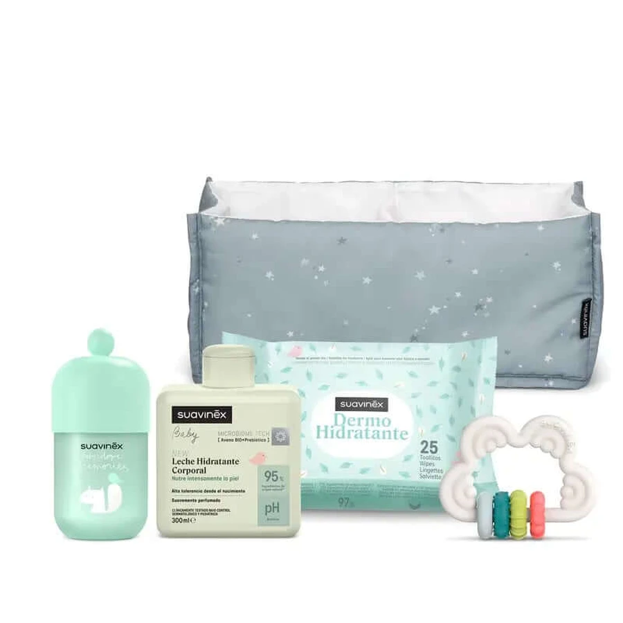 Suavinex Babycadeau Babymelk 300 ml + Parfum 100 ml + Doekjes + Speentje, Blauw