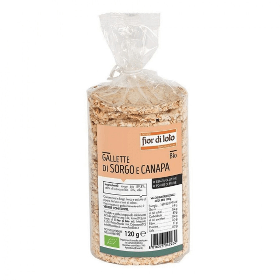Organic gluten-free sorghum and hemp seed rounds, 120 g, Fior di Loto