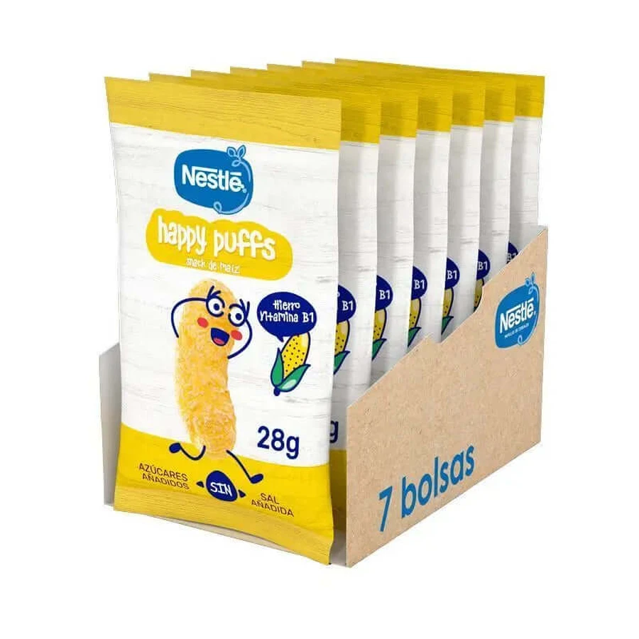 NESTLÉ Pack Healthy Snacking Happy Puffs Maíz Natural , 28g x 7 unidades