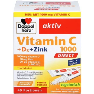 DOPPELHERZ Vitamin C 1000+D3+Zink DIRECT Pellets 40 St.