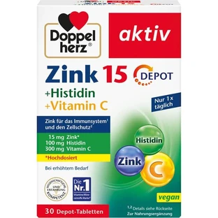DOPPELHERZ Zinc 15 mg+Histidine+Vit.C Depot active 30 Capsules