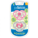 Set of 2 Advantage Pink Silicone Pacifiers with Lid, 6-18 months, Dr Brown`s