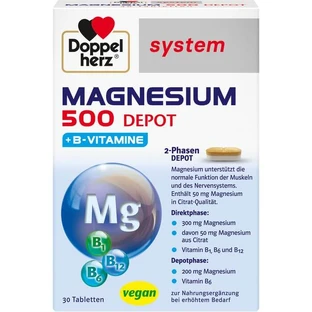 DOPPELHERZ Magnésium 500 Comprimés système Depot 30 Capsules